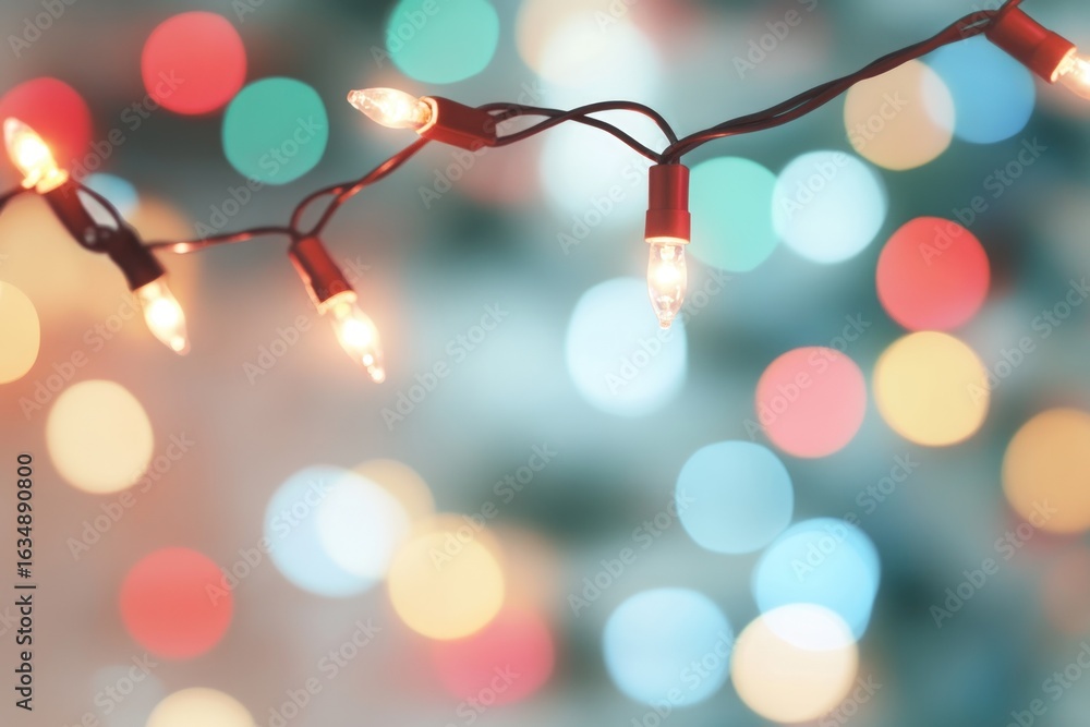 Poster festive light string with colorful bokeh background