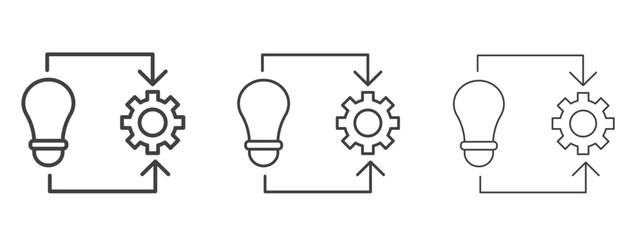 Implementation icon in line art doodle style. Editable stroke outline sign, eps 10