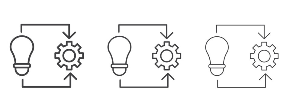 Implementation icon in line art doodle style. Editable stroke outline sign, eps 10