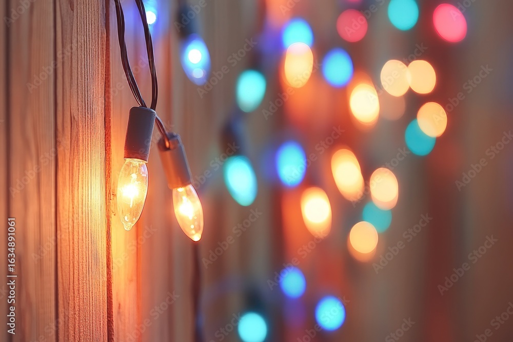 Poster festive string lights bokeh effect decorative background