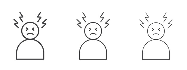 Headache icon icon in line art doodle style. Editable stroke outline sign, eps 10