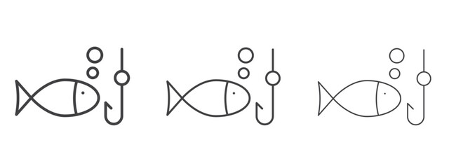Fishing icon in line art doodle style. Editable stroke outline sign, eps 10