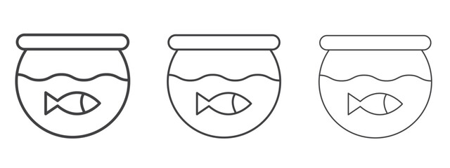 Fish bowl icon in line art doodle style. Editable stroke outline sign, eps 10
