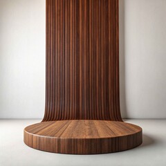 Modern Wooden Podium with Curved Vertical Slats on Light Background