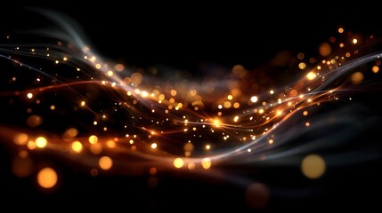 Obraz premium Bokeh swirls of light creating an abstract background with shimmering particles and flowing lines in a dark setting