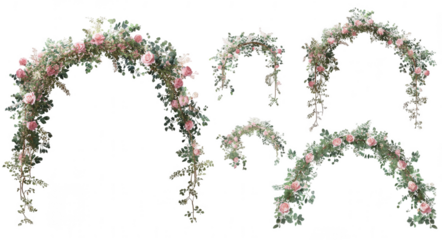 Set of floral arches for wedding ceremony decor, png, transparent