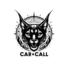Fototapeta premium Fierce Caracal Head Emblem with Tribal Accents.