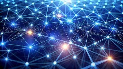 Abstract digital network of glowing blue nodes and connecting lines creating a futuristic and complex interconnected data visualization