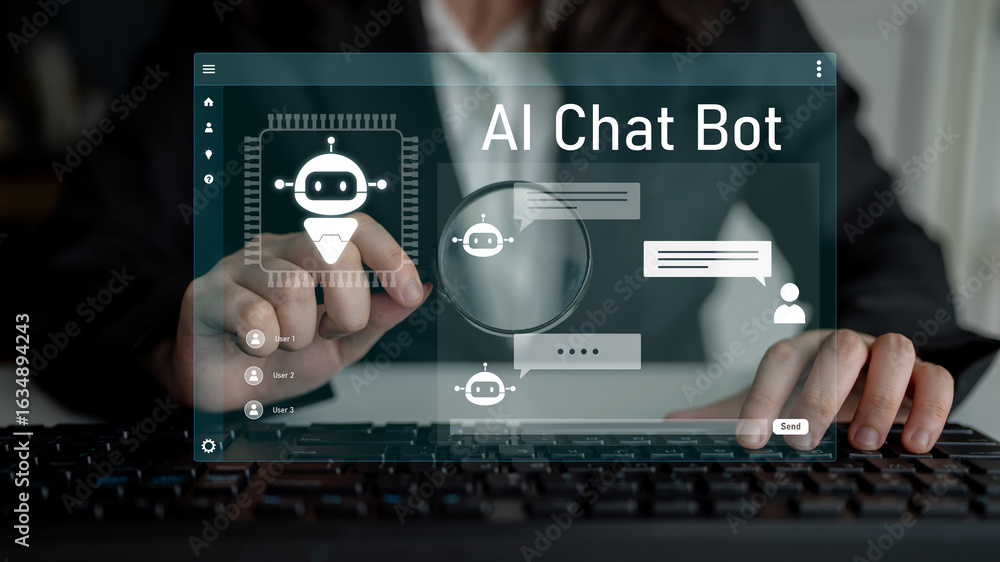 Poster ai chatbot interface facilitates communication, chatbot, and ai interaction for automated user suppo