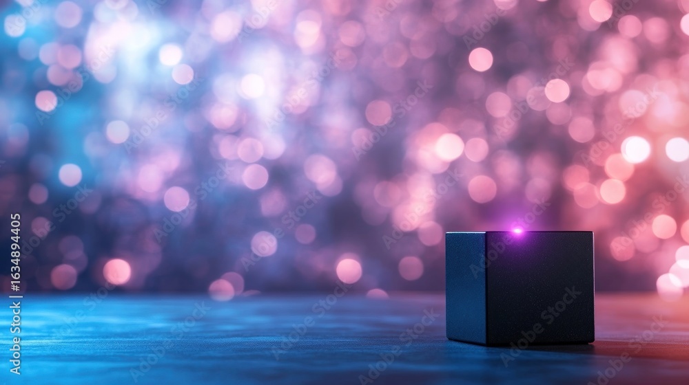 Poster abstract cube with bokeh lights on background for modern design