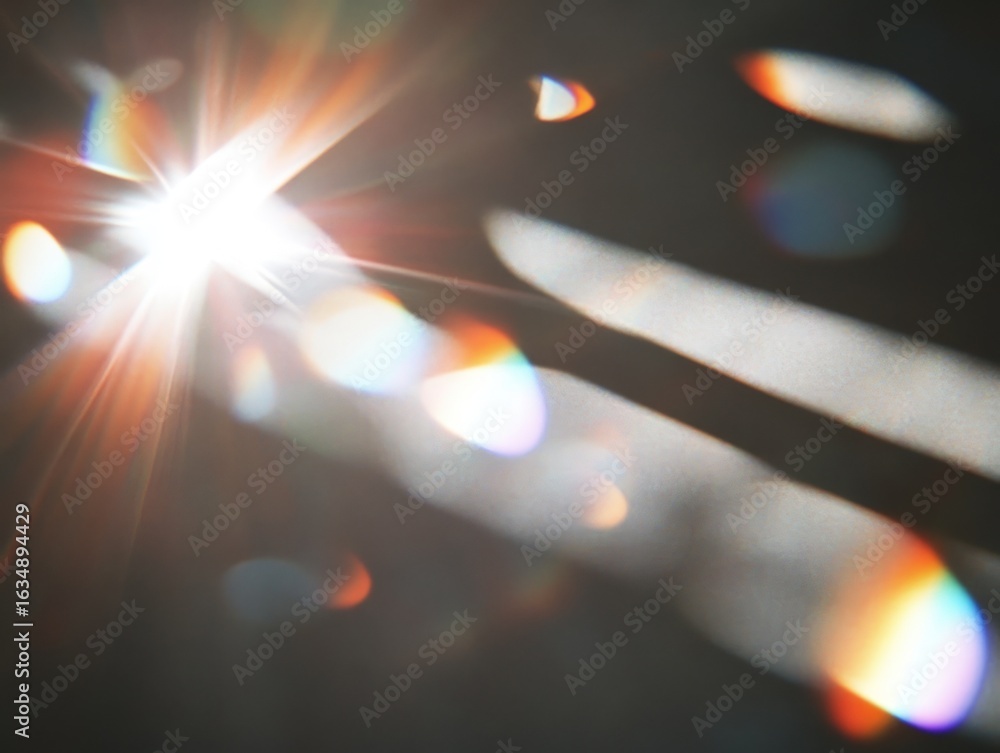 Poster illumination and light rays with abstract glare effect on dark backdrop