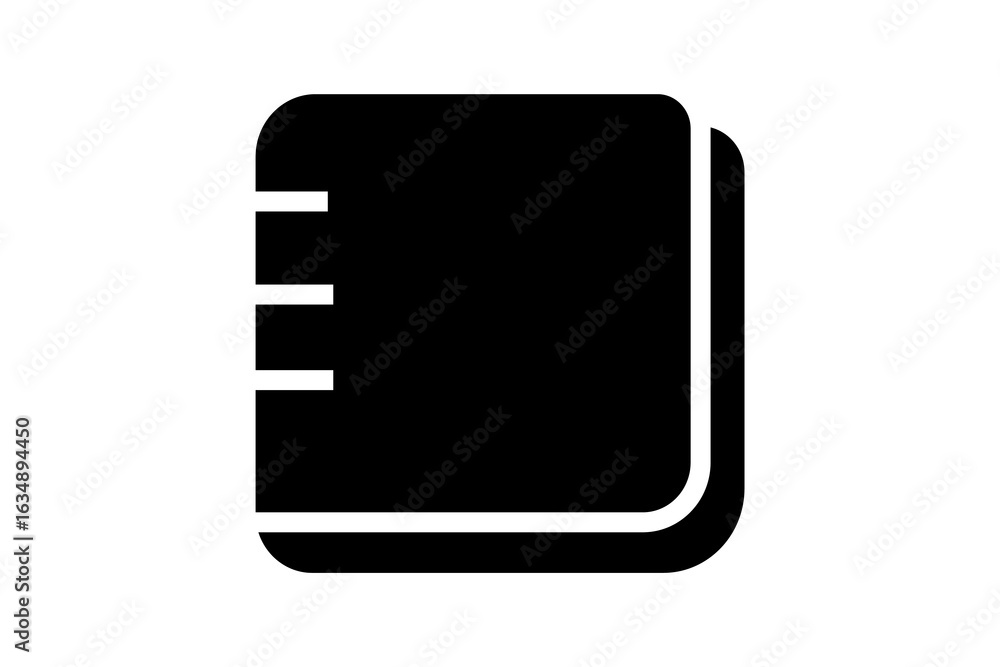 Aufkleber the image shows a simple, black-and-white icon of a notebook or a stack of papers. the main shape is