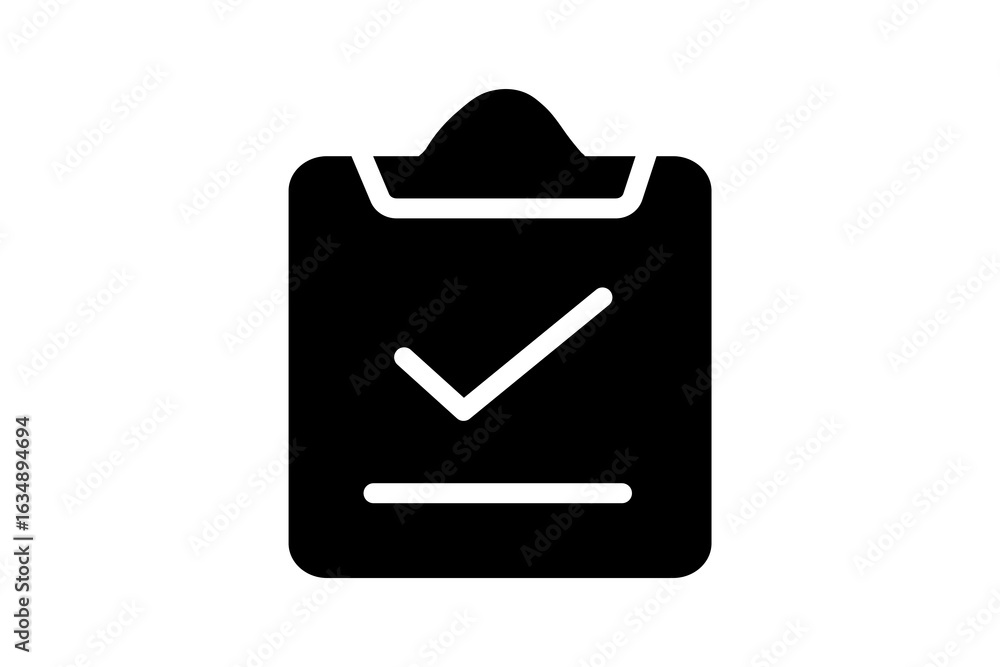 Poster the image depicts a simple, black-and-white icon of a clipboard. the clipboard is a solid black shap