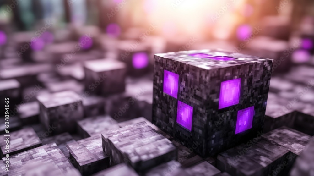 Aufkleber abstract cube pattern with purple inlays and textured surface for digital backgrounds