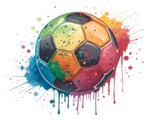 grunge soccer ball with colorful splashes isolated on white background. PNG Transparent file type with high definition quality And vibrant color grading Available.