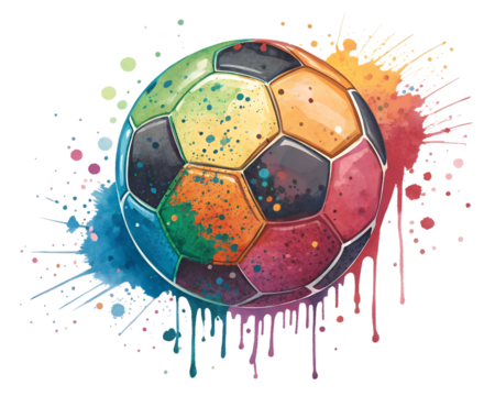 grunge soccer ball with colorful splashes isolated on white background. PNG Transparent file type with high definition quality And vibrant color grading Available. - Powered by Adobe