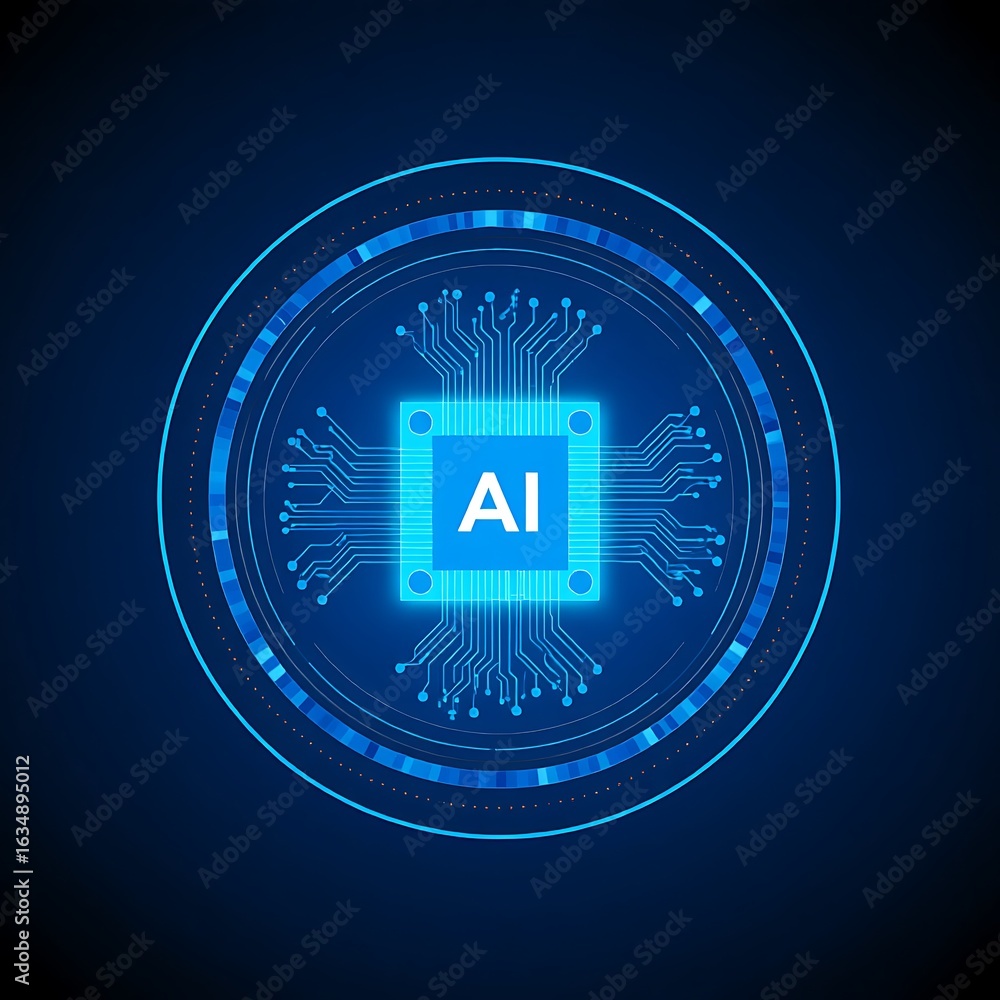 Poster ai chip with intricate circuits symbolizing artificial intelligence