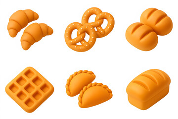 3d pastries  icons collection isolated on transparent background. Bakery delight concept