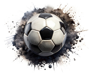 soccer ball with back ink splashes isolated on white background. PNG Transparent file type with high definition quality And vibrant color grading Available.