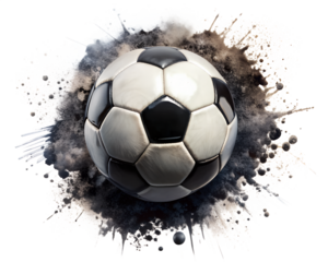 soccer ball with back ink splashes isolated on white background. PNG Transparent file type with high definition quality And vibrant color grading Available.