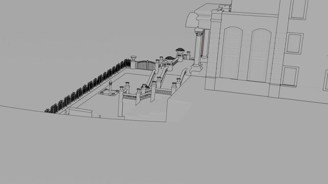 Luxury Villa, Seamless 3D Loop Animation, 3d linework rendering, generic villa design