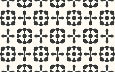 Fototapeta premium Seamless Geometric Pattern with Floral and Cross Motifs in Dark Gray and Beige for Textile and Background Design