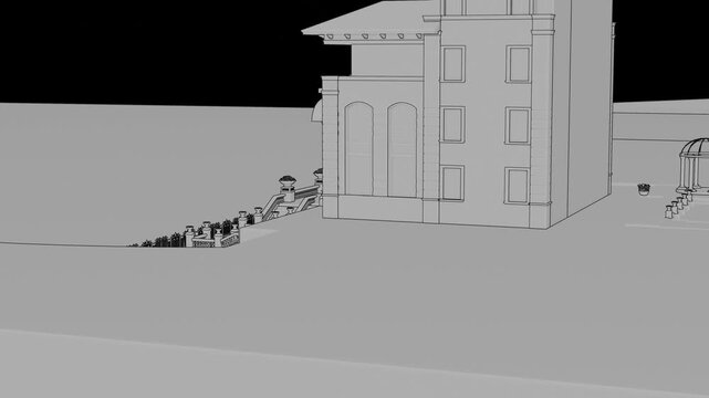 Luxury Villa, Seamless 3D Loop Animation, 3d linework rendering, generic villa design