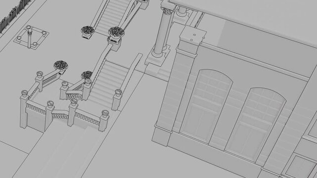 Luxury Villa, Seamless 3D Loop Animation, 3d linework rendering, generic villa design
