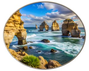 panorama of the sea and mountains isolated on white background. PNG Transparent file type with high definition quality And vibrant color grading Available.