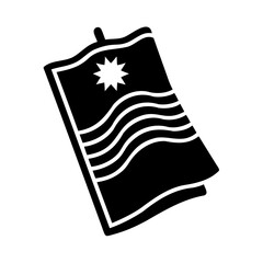 Stylized Flag Silhouette with Wavy Lines and Star Emblem on White Background