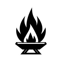 Elegant Silhouette Design of a Camping Fire Pit with Vivid Flames