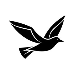 Elegant Black Silhouette of a Bird in Flight with Open Wings
