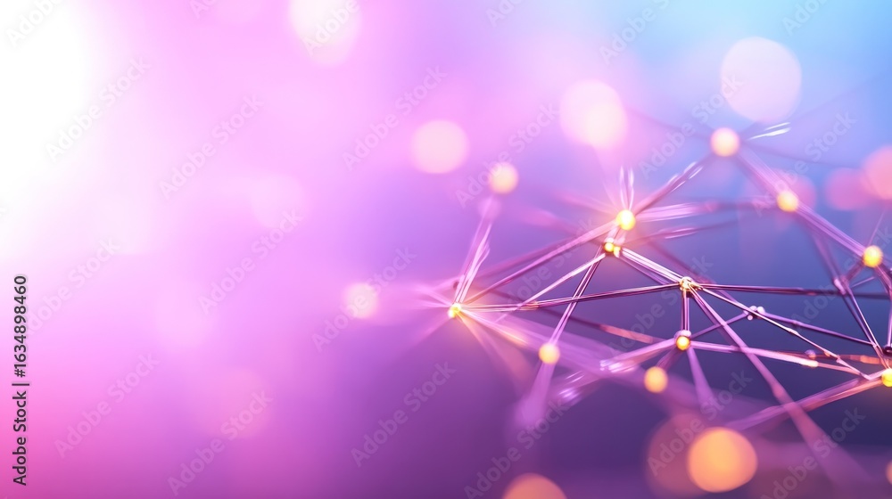 Poster abstract network connection with glowing nodes and bokeh lights connectivity technology illustration