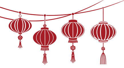 Festive Chinese lantern border design for Chinese New Year, featuring rich colors and traditional patterns, perfect for a celebratory banner.