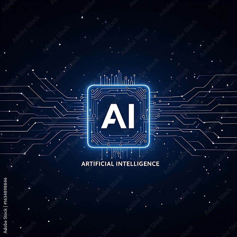 Poster artificial intelligence ai symbol on a dark background with circuits
