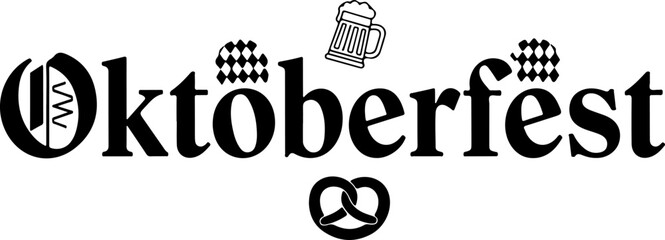 Fototapeta premium Oktoberfest Text with Beer Mug and Pretzel Symbols