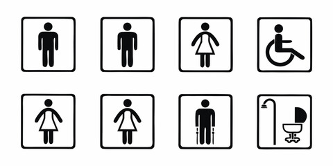 Collection of restroom and accessibility signage icons
