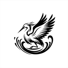 Obraz premium Stylized Black Heron Bird in Water Splash.