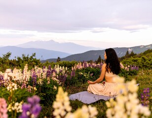Meditating Woman at Sunrise in Nature – Peaceful Outdoor Yoga Scene