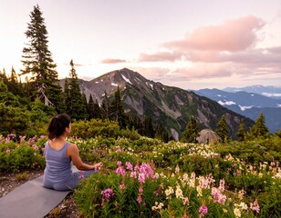 Meditating Woman at Sunrise in Nature – Peaceful Outdoor Yoga Scene