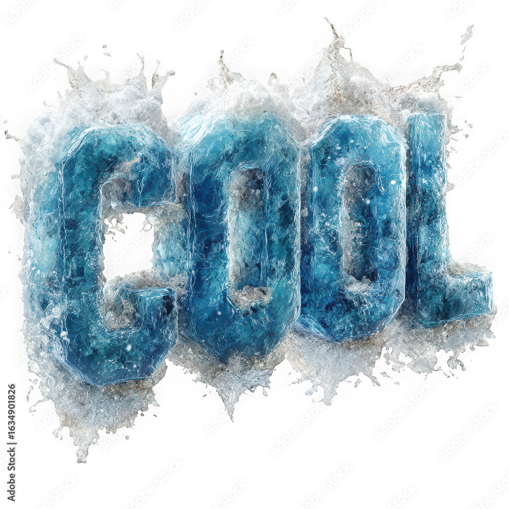 Poster the word cool is depicted in a frozen blue font with water splashes creating a refreshing and visual