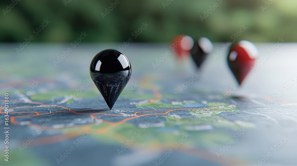 Poster location pin pointers on map for travel and navigation