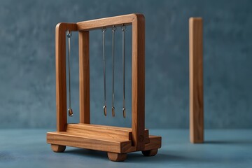 Wooden Jewelry Stand with Hanging Metal Rod and Multiple Necklaces for Stylish Home Dressing Table Organization
