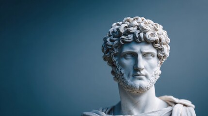 Obraz premium Stoic philosophy in sculpture greek philosopher bust museum exhibition artistic display dimly lit environment close-up view timeless concepts