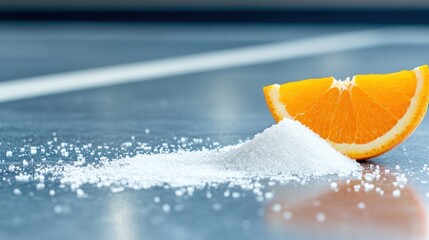 Orange slice with sugar still life composition raw food healthy eating diet concept