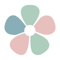 Simple stylized flower with pastel colored petals on a white background