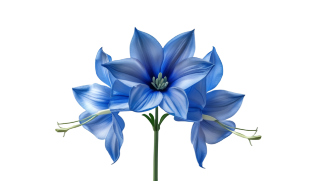 Single blue delphinium isolated on white background