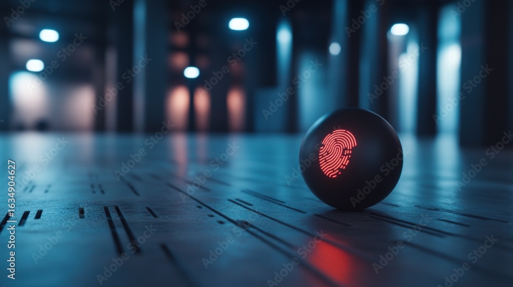 Poster digital security sphere with fingerprint scan technology concept
