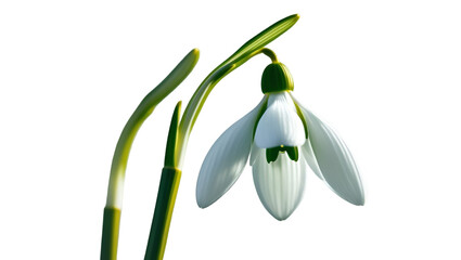 Single white snowdrop isolated on white background