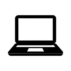 black silhouette logo of a minimalistic digital laptop, Illustration white background.